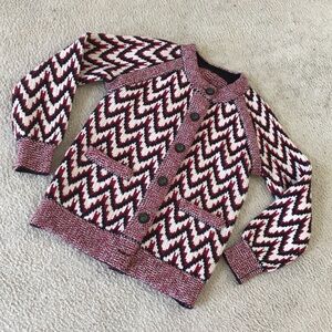 VINTAGE-WINE & CREAM CHEVRON WOOL & CASHMERE CARDIGAN